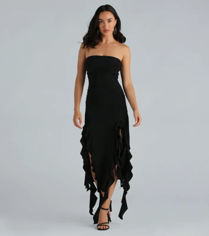 Moments Like This Strapless Ruffled Midi Dress sold by Windsor