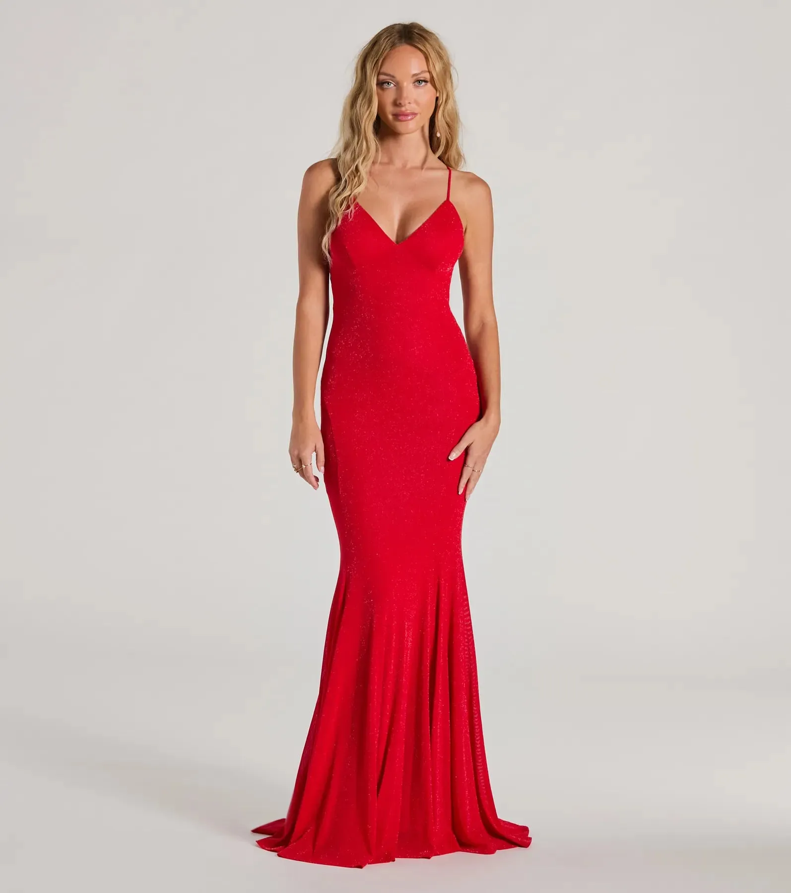 Ariyah Lace-Up Mermaid Glitter Mesh Formal Dress sold by Windsor