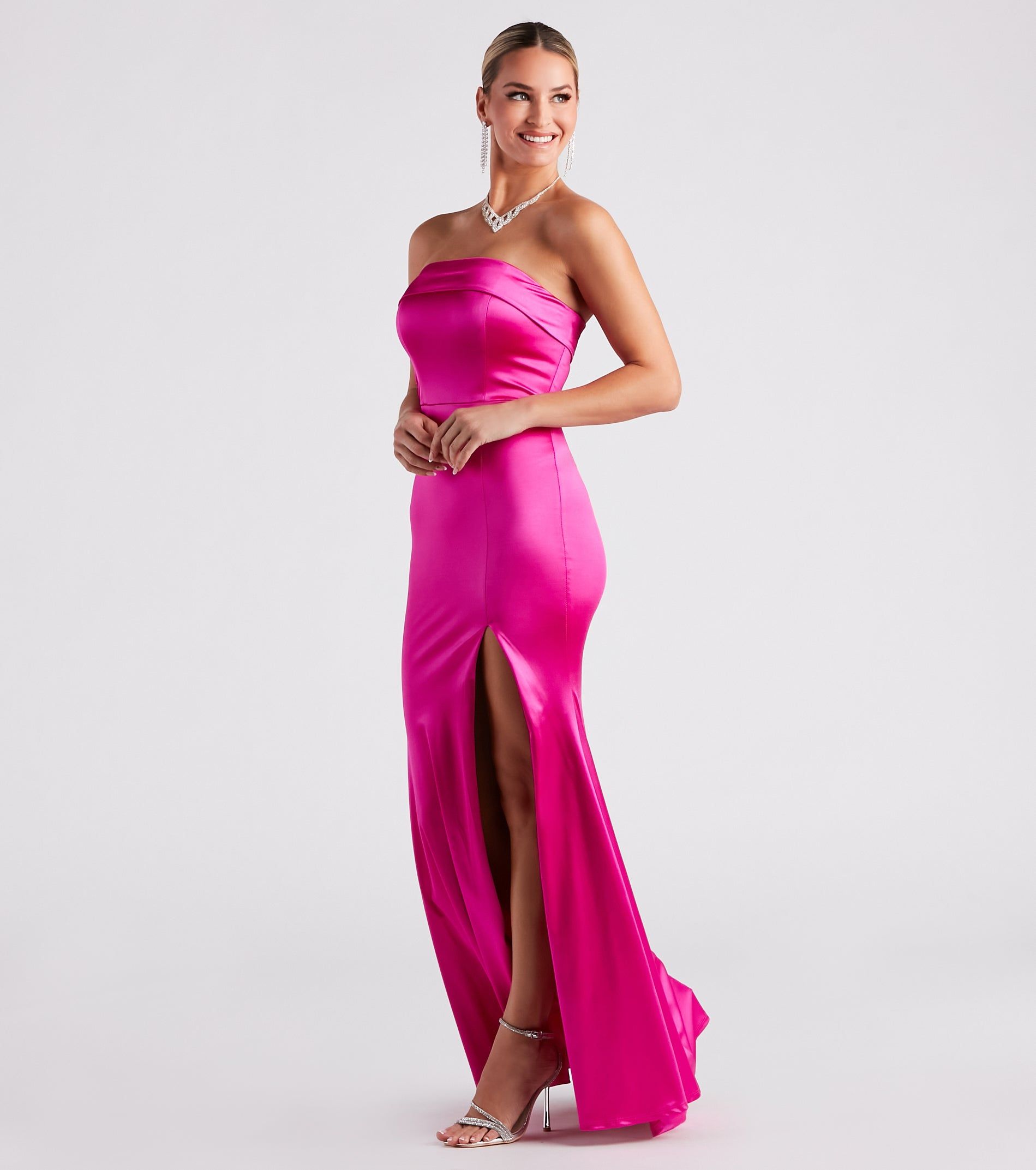 Mia Formal Satin Strapless Long Dress sold by Windsor