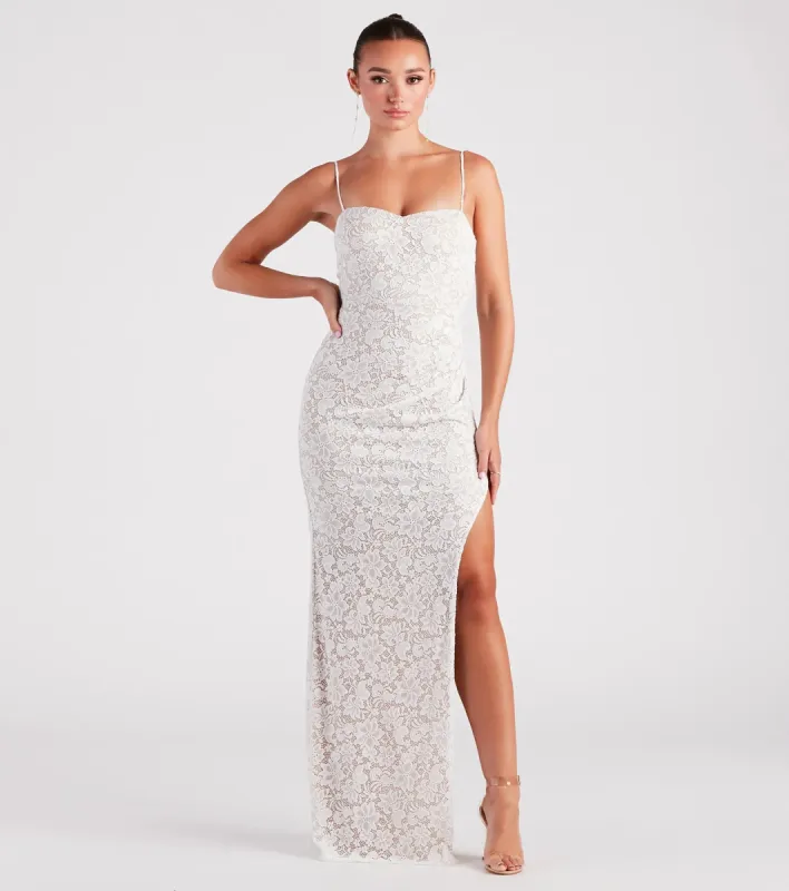 Daphne Formal Lace Slit Long Dress sold by Windsor