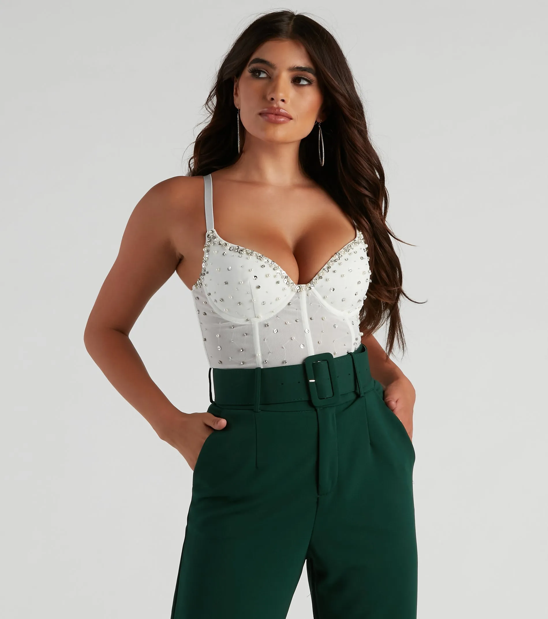 CLEARANCE - Party Time Rhinestone And Pearl Corset Top sold by Windsor