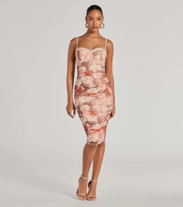 Blooming Romance Floral Mesh Bodycon Midi Dress sold by Windsor