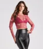 Glitzy Muse Rhinestone Fishnet Crop Top sold by Windsor