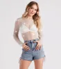 Glitzy Muse Rhinestone Fishnet Crop Top sold by Windsor