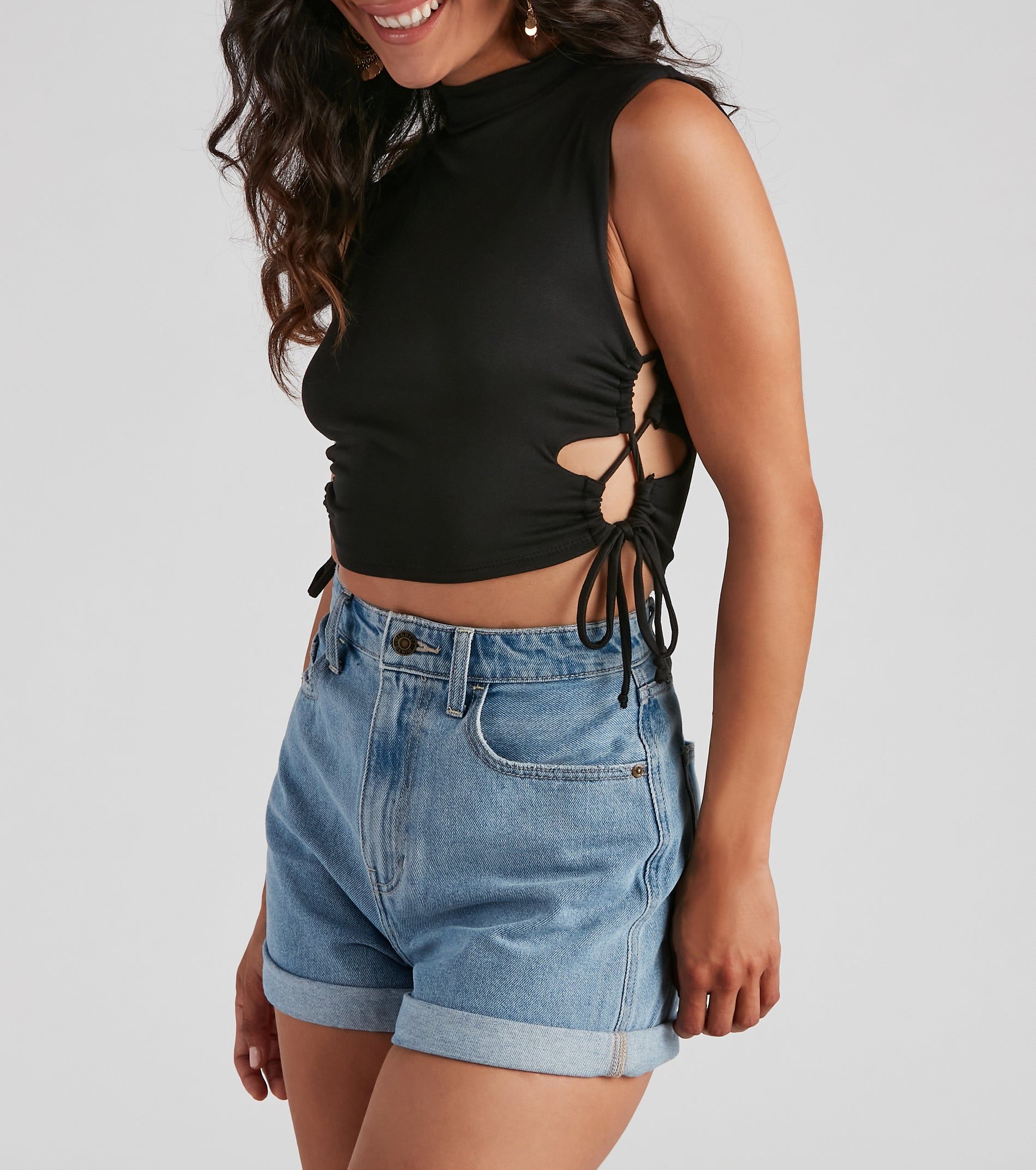 CLEARANCE - Love The Look Lace-Up Crop Top sold by Windsor product image thumbnail 4