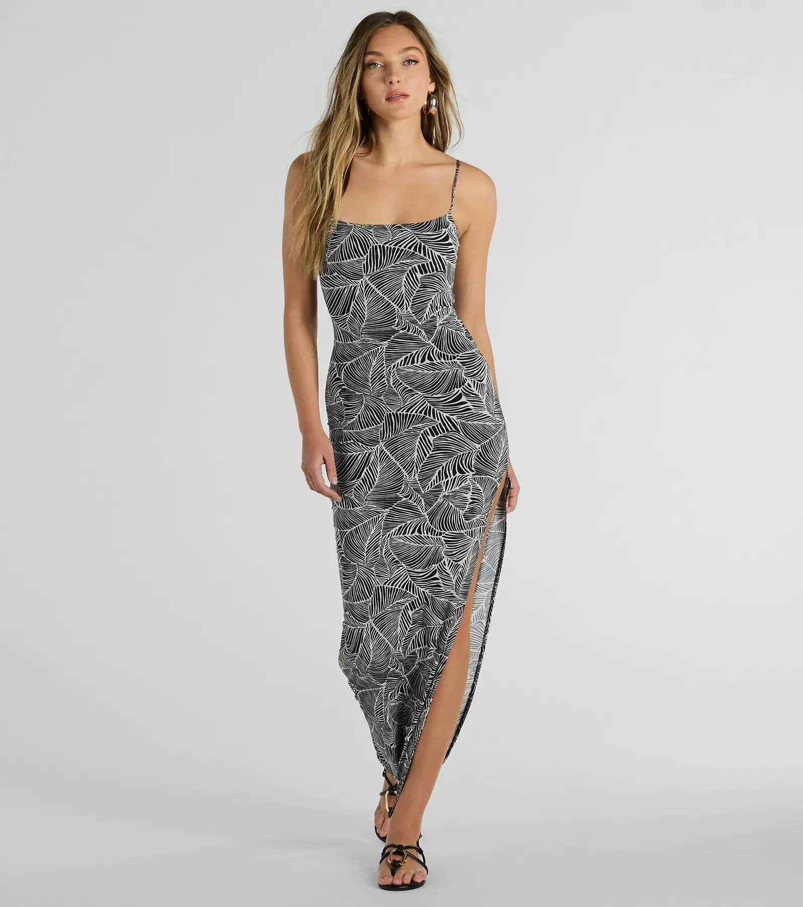 Miami Nights Sleeveless Tropical Slit Maxi Dress sold by Windsor