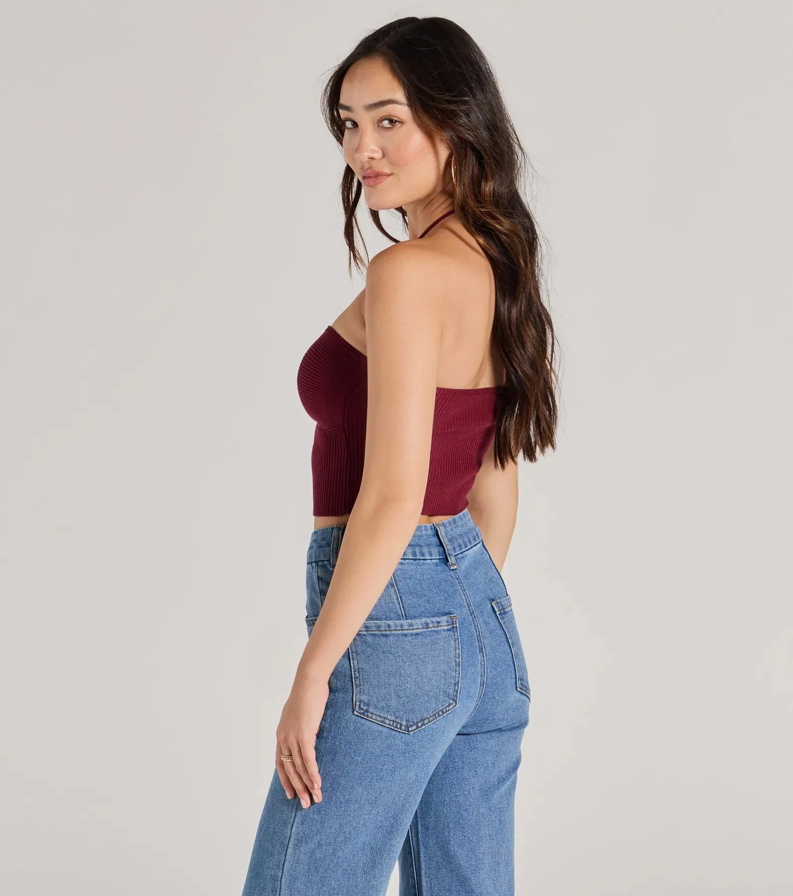 Stylish Basic Halter Rib Knit Crop Top sold by Windsor product image thumbnail 2