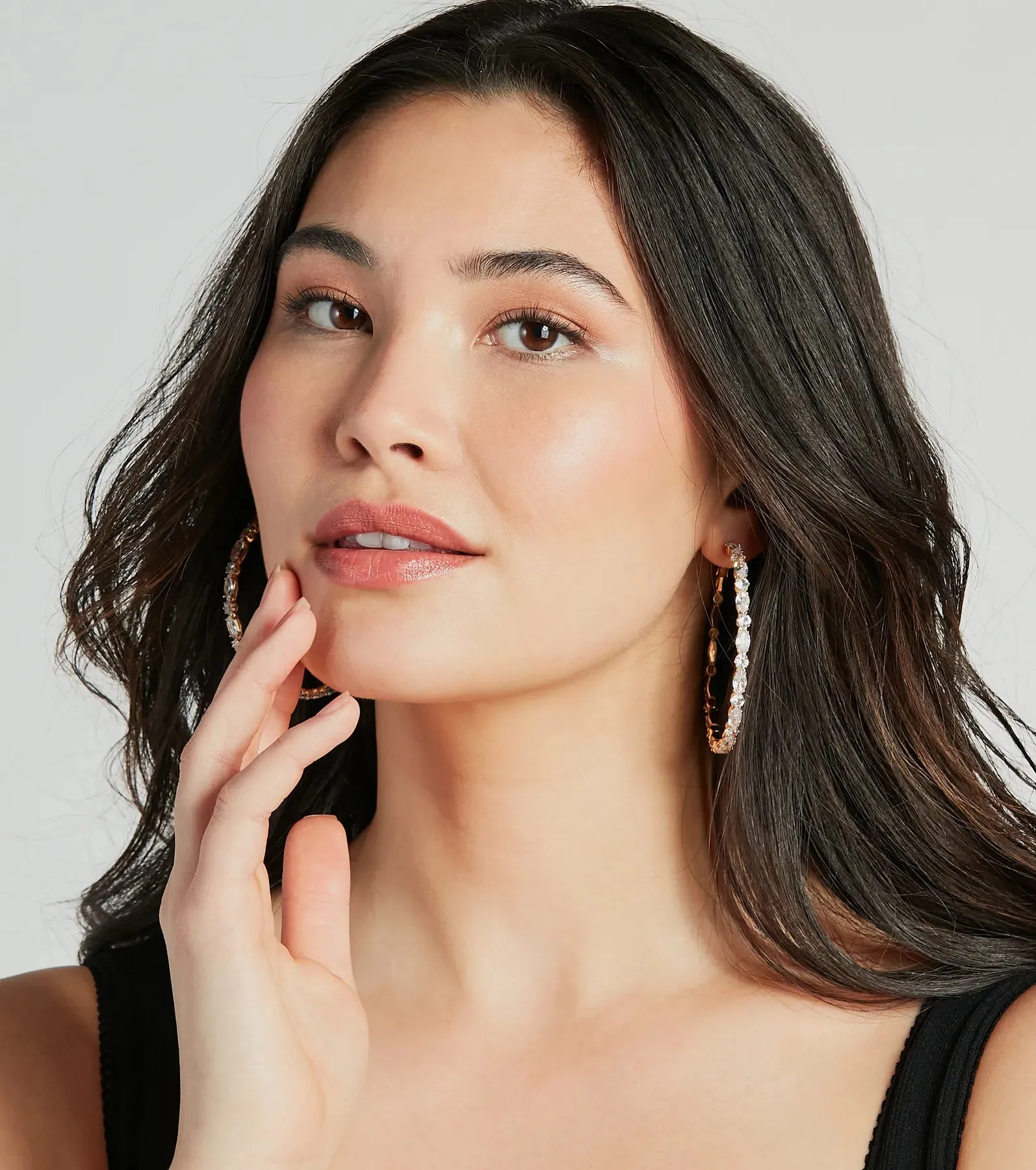 A-List Glam Rhinestone Large Hoop Earrings sold by Windsor