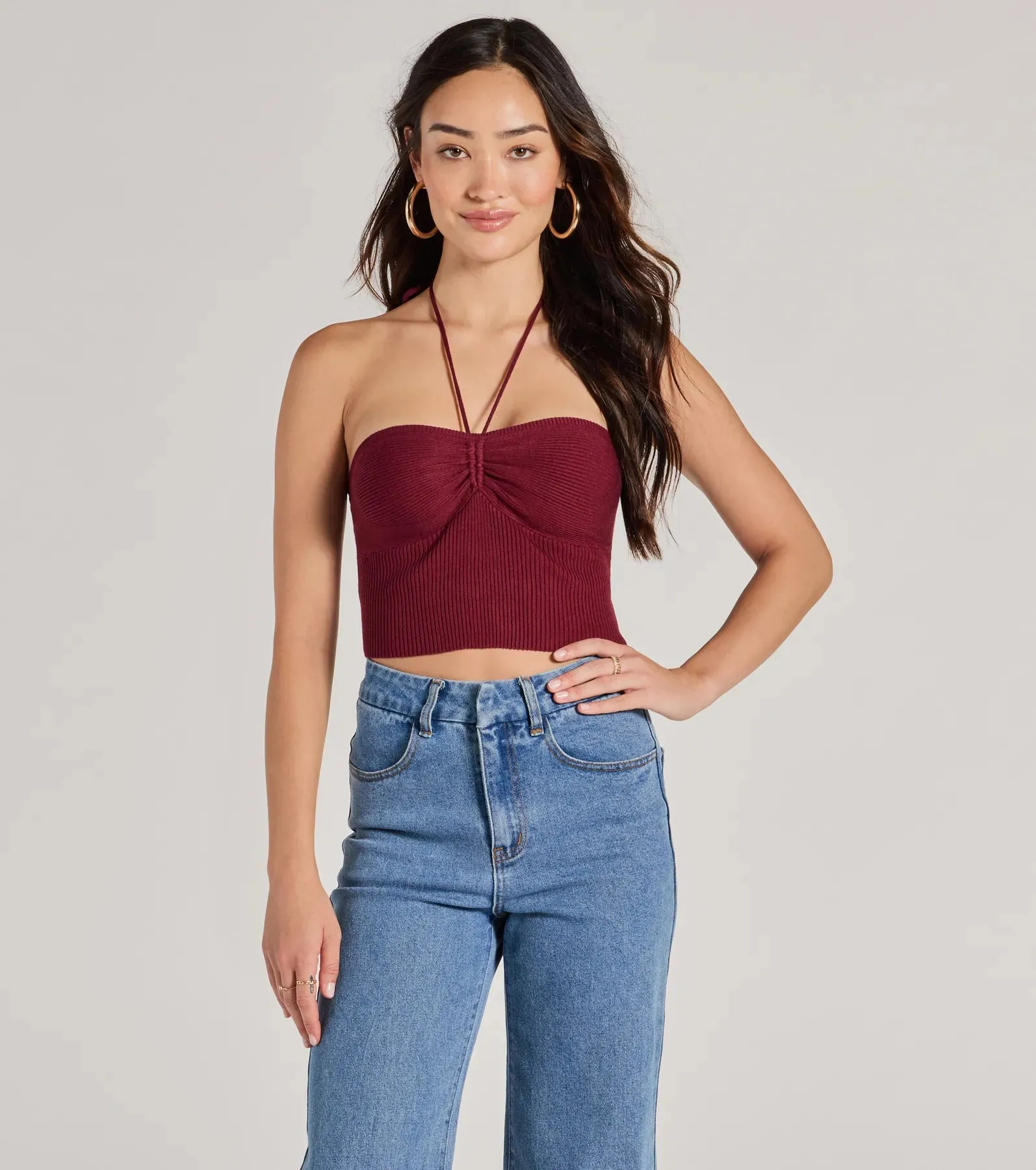 Stylish Basic Halter Rib Knit Crop Top sold by Windsor