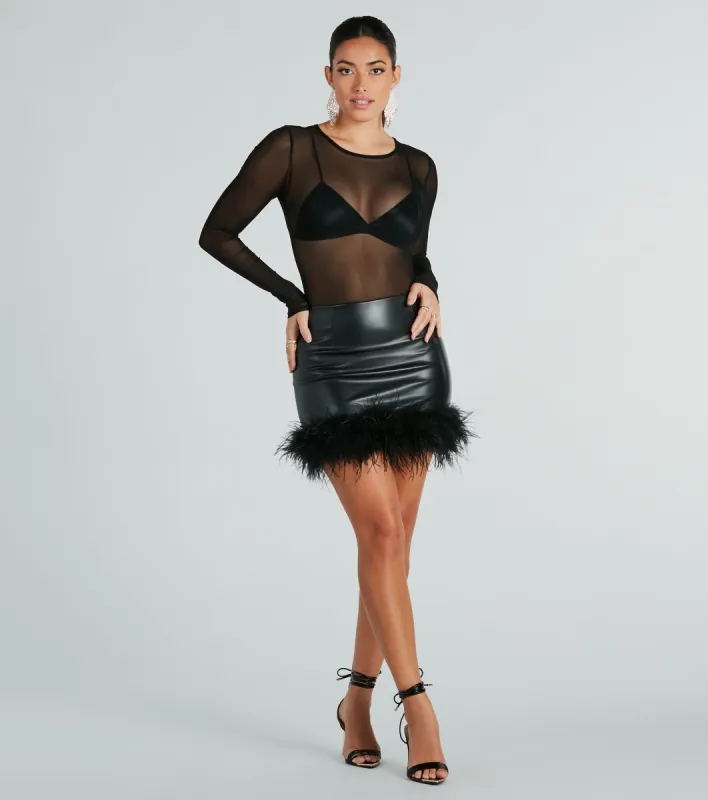 So Fabulous Feather-Trim Faux Leather Mini Skirt sold by Windsor