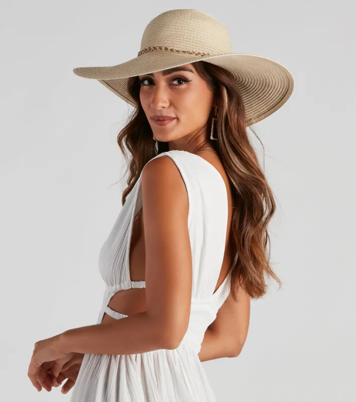 Sun Soaked Chain Straw Floppy Hat sold by Windsor