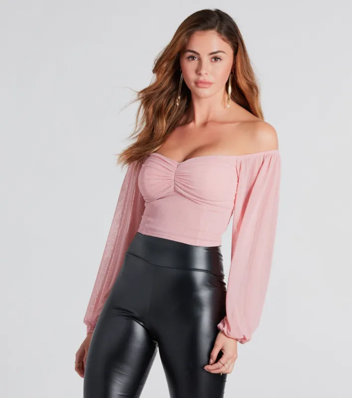 PLACEHOLDER - Love So Mesh Off The Shoulder Crop Top sold by Windsor