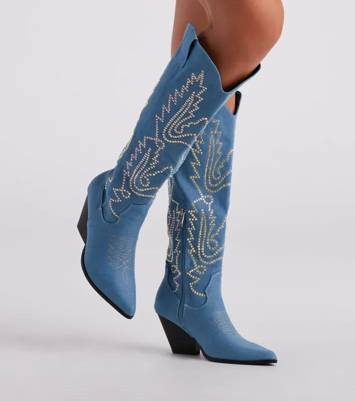 Country Digs Denim Rhinestone Cowboy Boots sold by Windsor