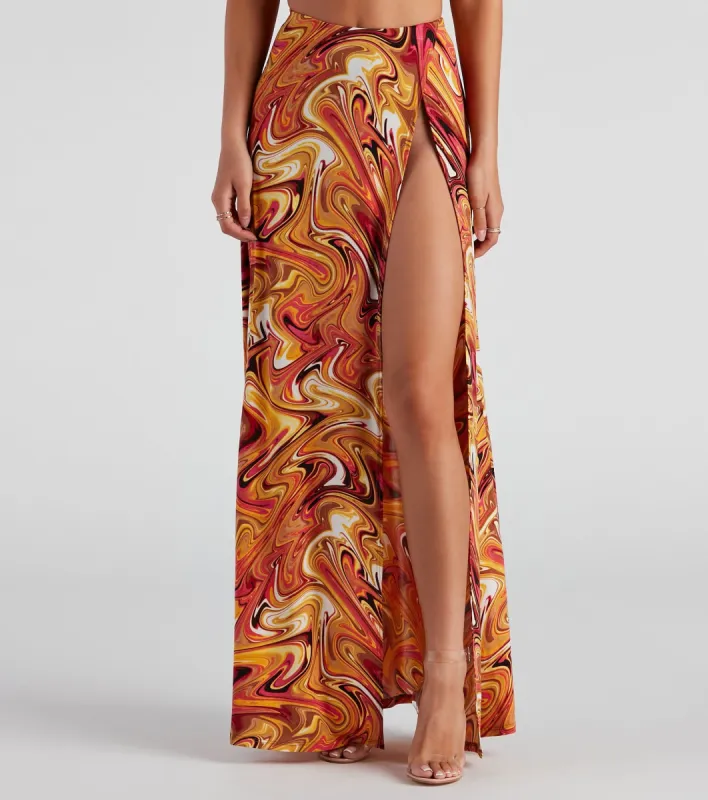 Retro Swirls Slit Maxi Skirt sold by Windsor