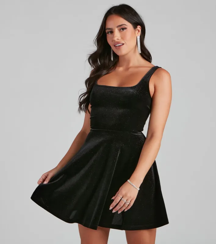 Glitter Magic Velvet Skater Dress sold by Windsor