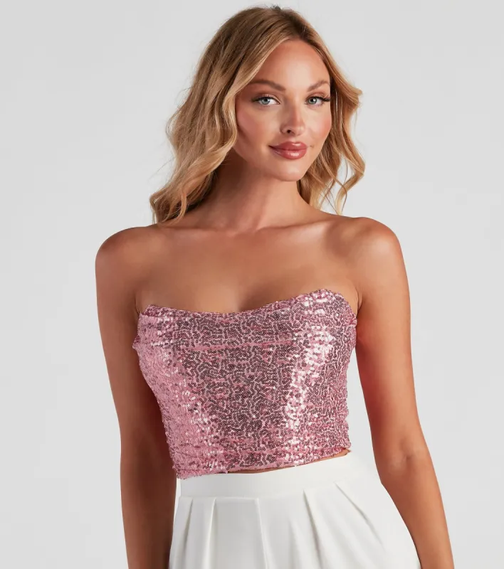 She's Glowing Sequin Corset Top sold by Windsor
