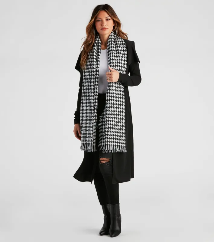 Chic Houndstooth Fringe Blanket Scarf sold by Windsor