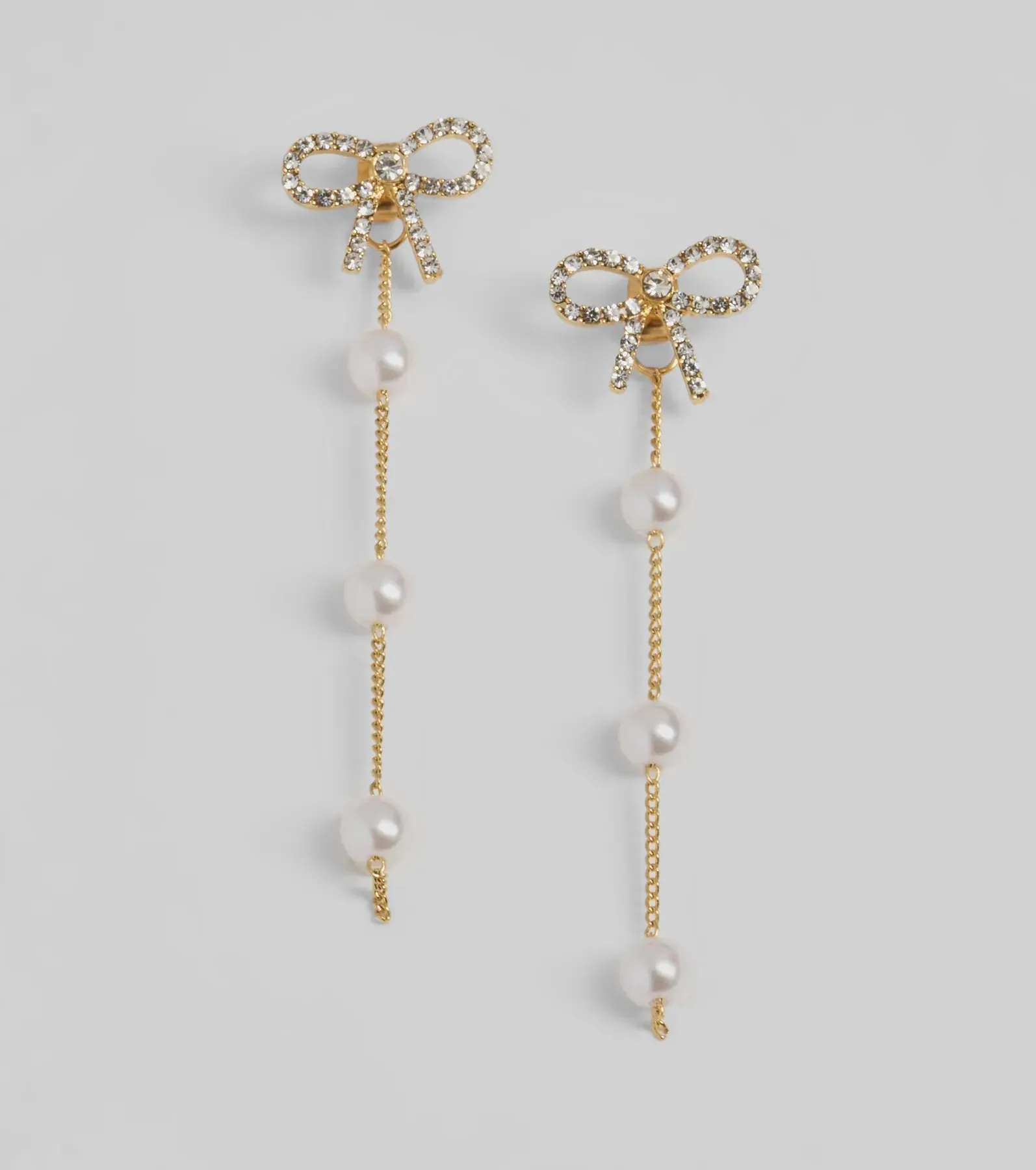 Precious Chic Bow Rhinestone Faux Pearl Earrings sold by Windsor