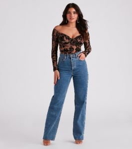 Regal Affair Flocked Velvet Bodysuit sold by Windsor