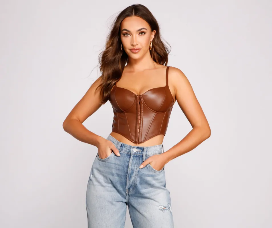 CLEARANCE - Bold Moment Faux Leather Corset Top sold by Windsor