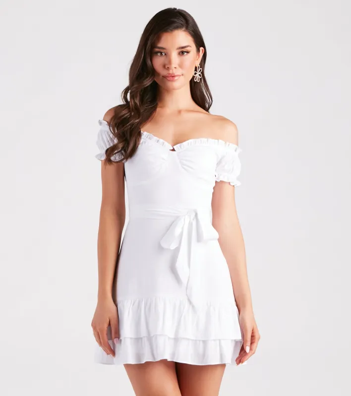 Cue The Charm Linen Off-The-Shoulder Dress sold by Windsor