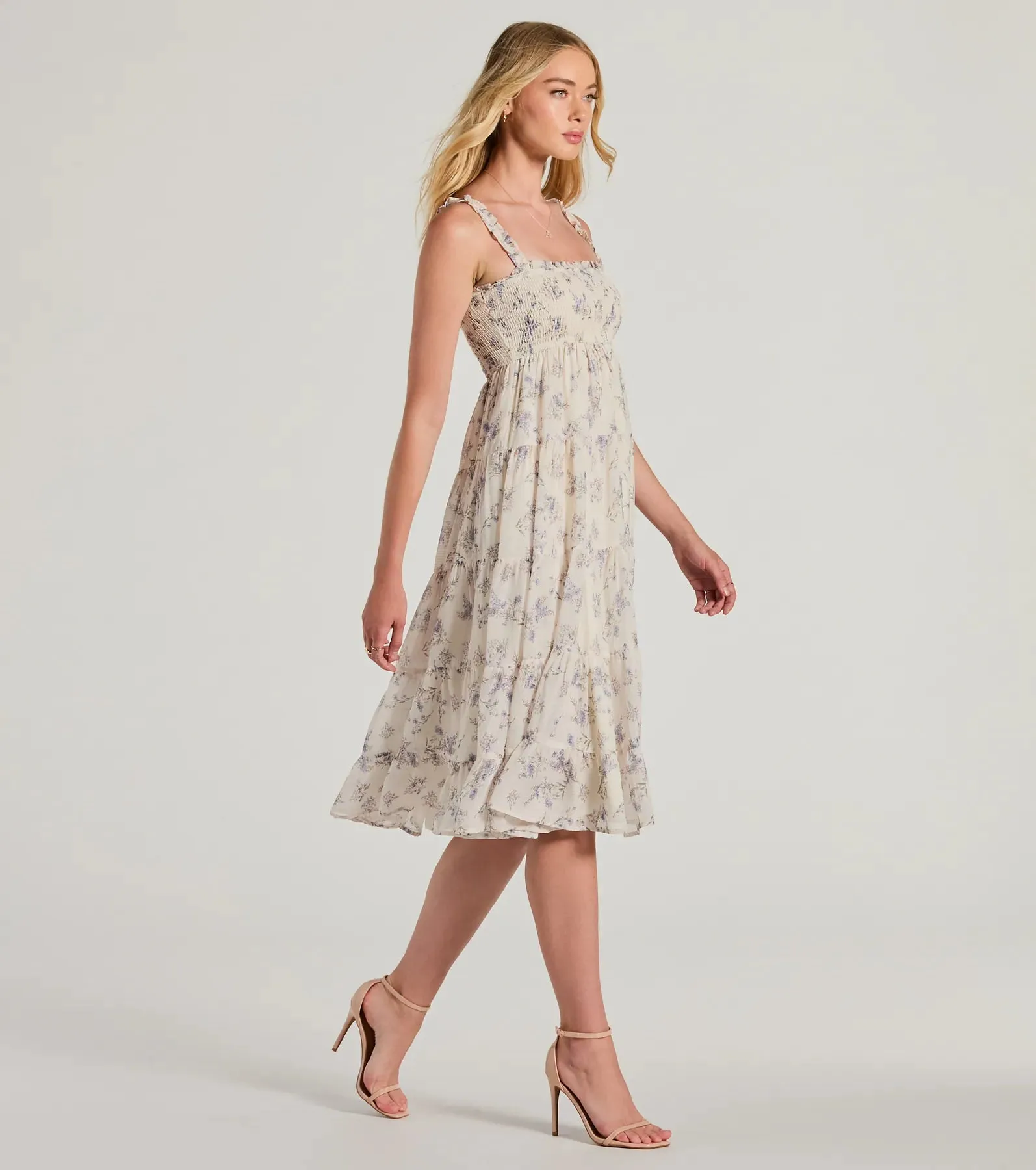 Effortless Love Ruffled Floral Chiffon Midi Dress sold by Windsor product image thumbnail 4
