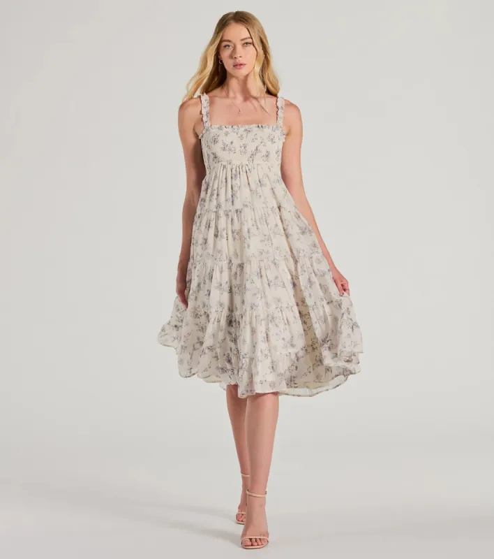 Effortless Love Ruffled Floral Chiffon Midi Dress sold by Windsor