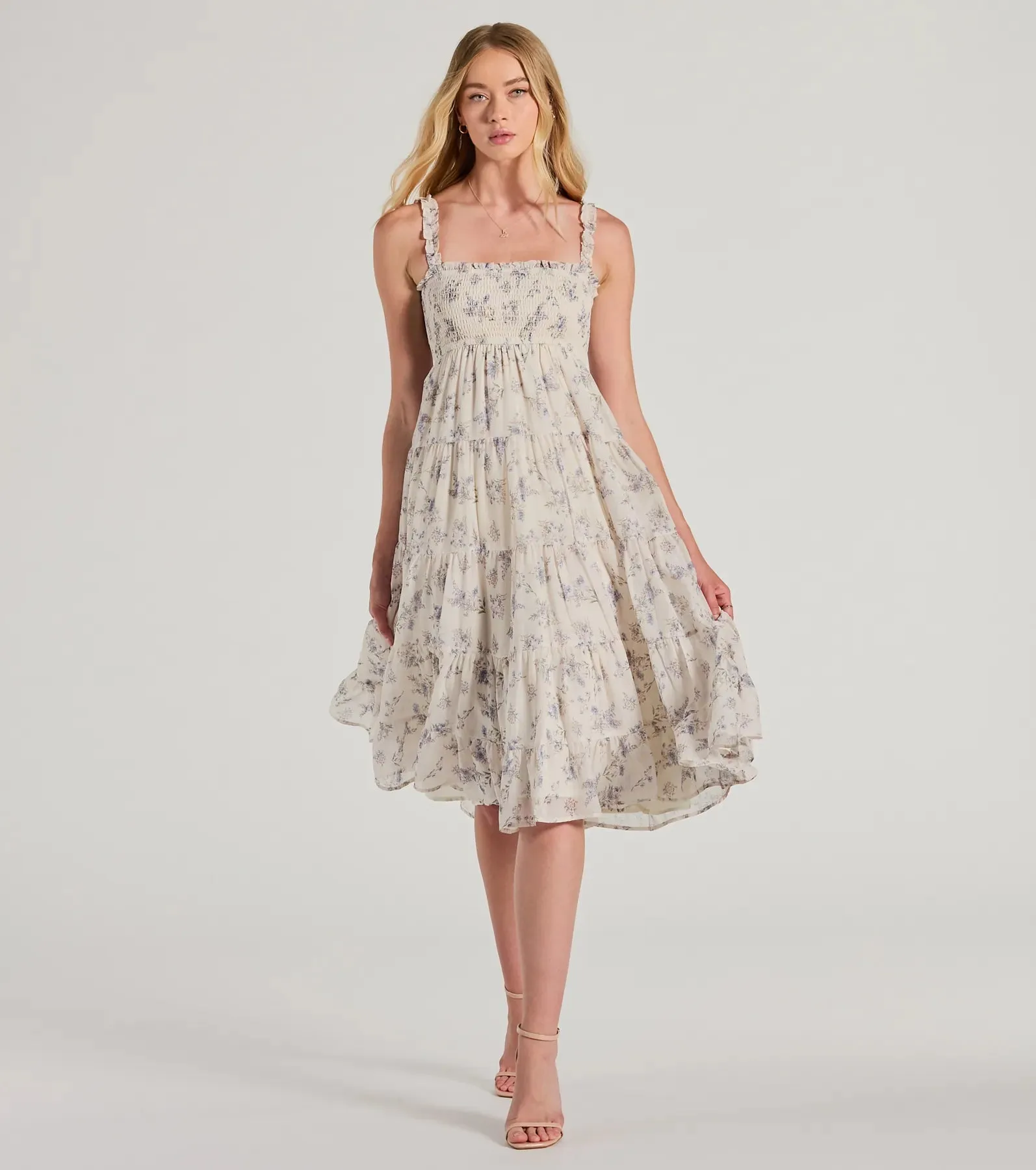 Effortless Love Ruffled Floral Chiffon Midi Dress sold by Windsor