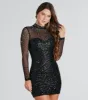 Perfection And Beauty Rhinestone Mock Neck Mini Dress sold by Windsor