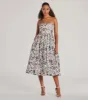 Into The Floral Forest Strapless A-Line Midi Dress sold by Windsor