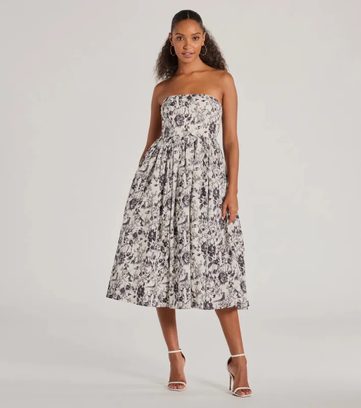 Into The Floral Forest Strapless A-Line Midi Dress sold by Windsor