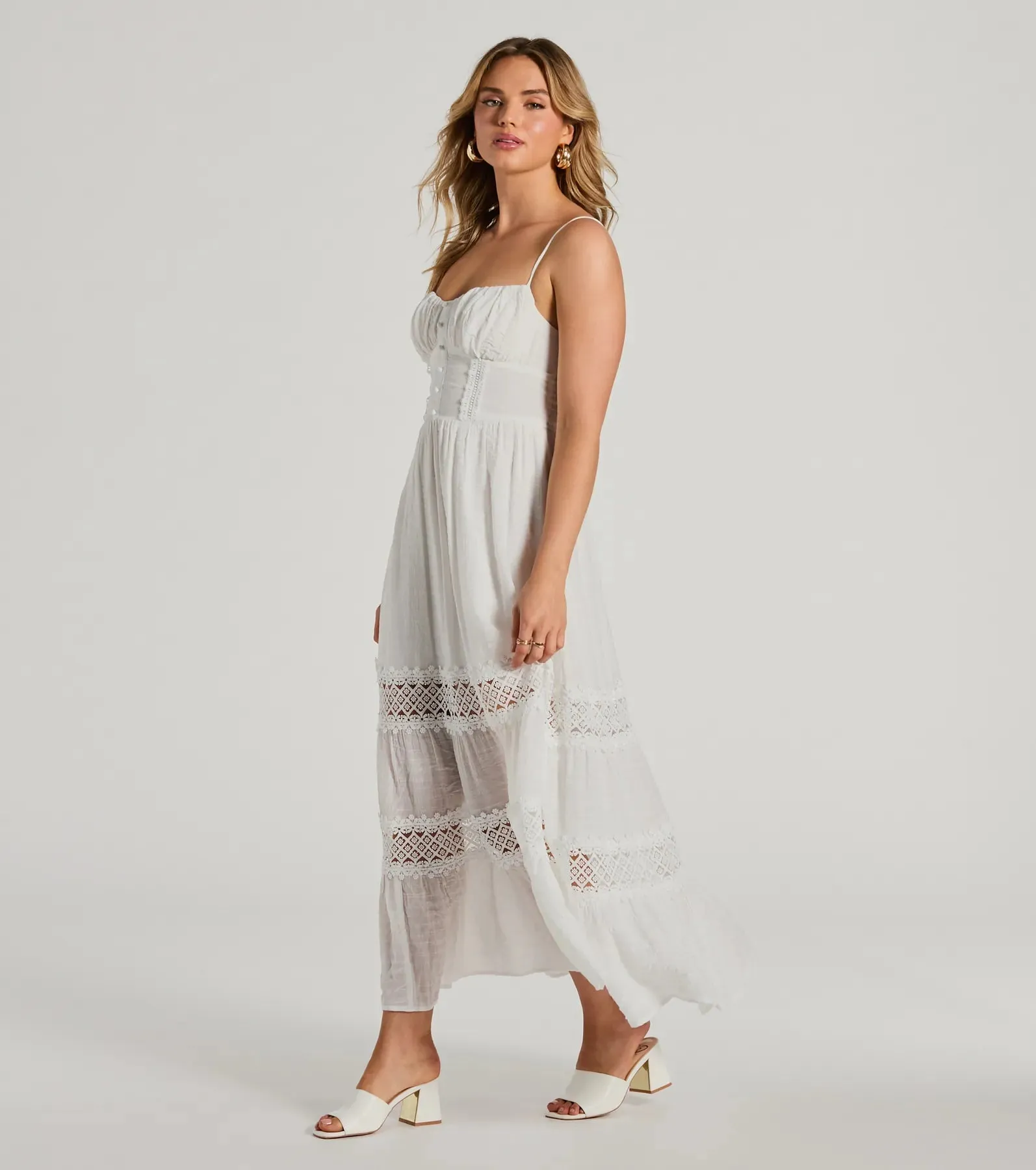 Feel The Romance Sweetheart Button Lace Trim Maxi Dress sold by Windsor product image thumbnail 4