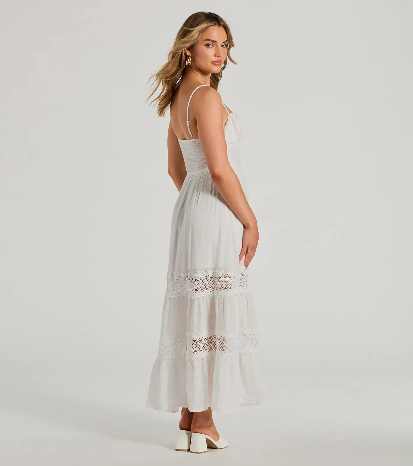 Feel The Romance Sweetheart Button Lace Trim Maxi Dress sold by Windsor product image thumbnail 2