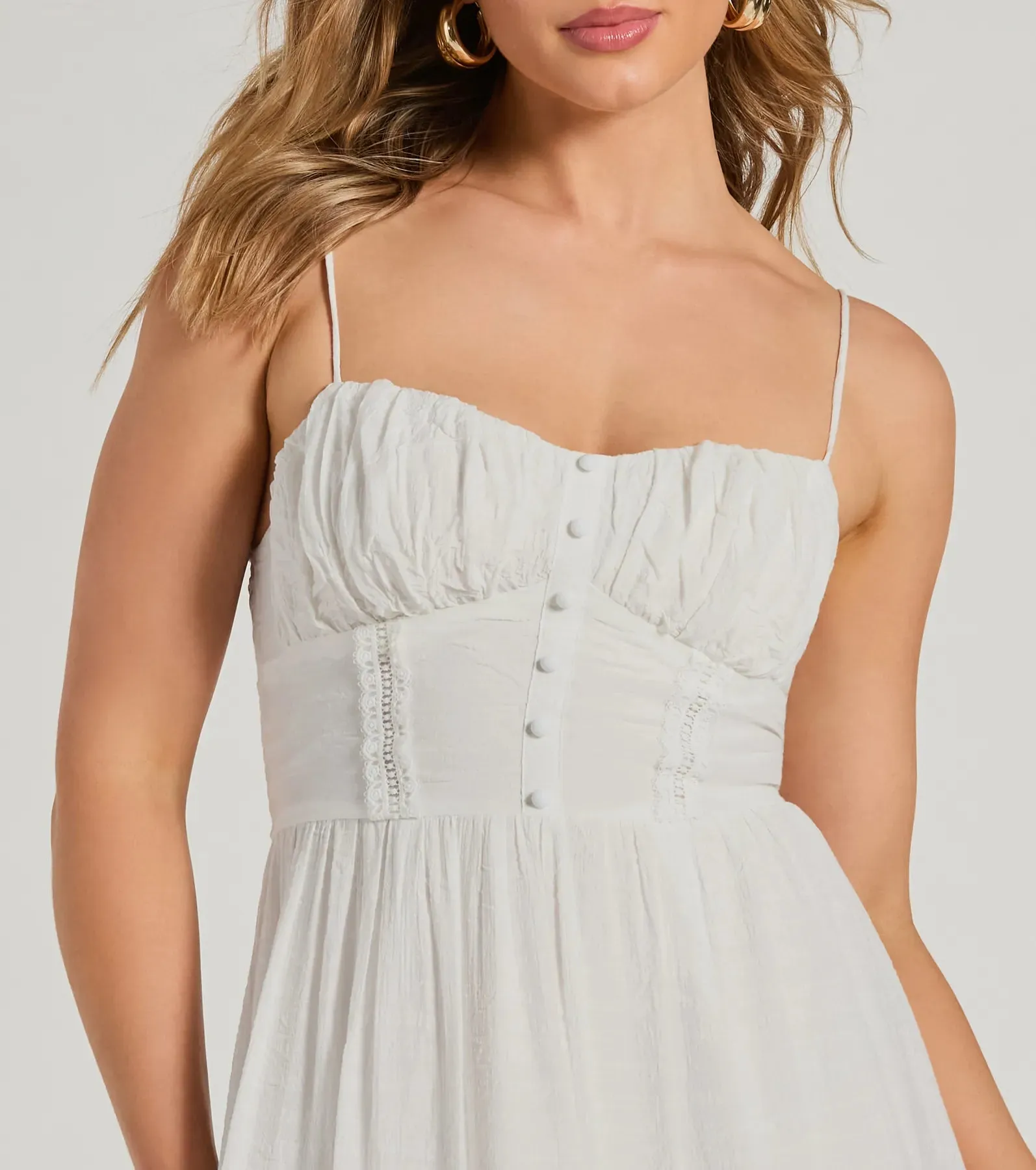 Feel The Romance Sweetheart Button Lace Trim Maxi Dress sold by Windsor product image thumbnail 3