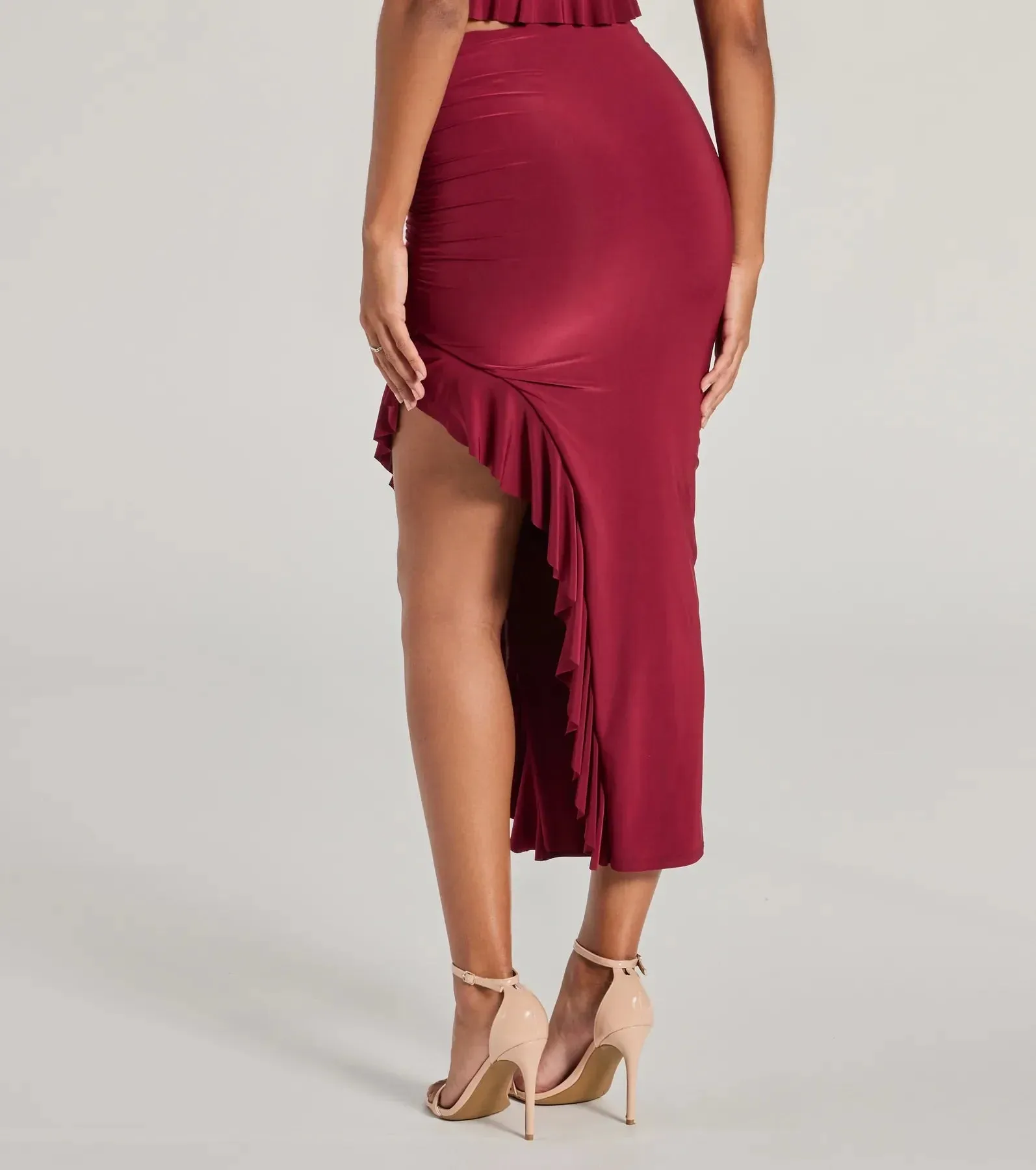 Flirty Moves Ruffled Slit Knit Midi Skirt sold by Windsor product image thumbnail 2