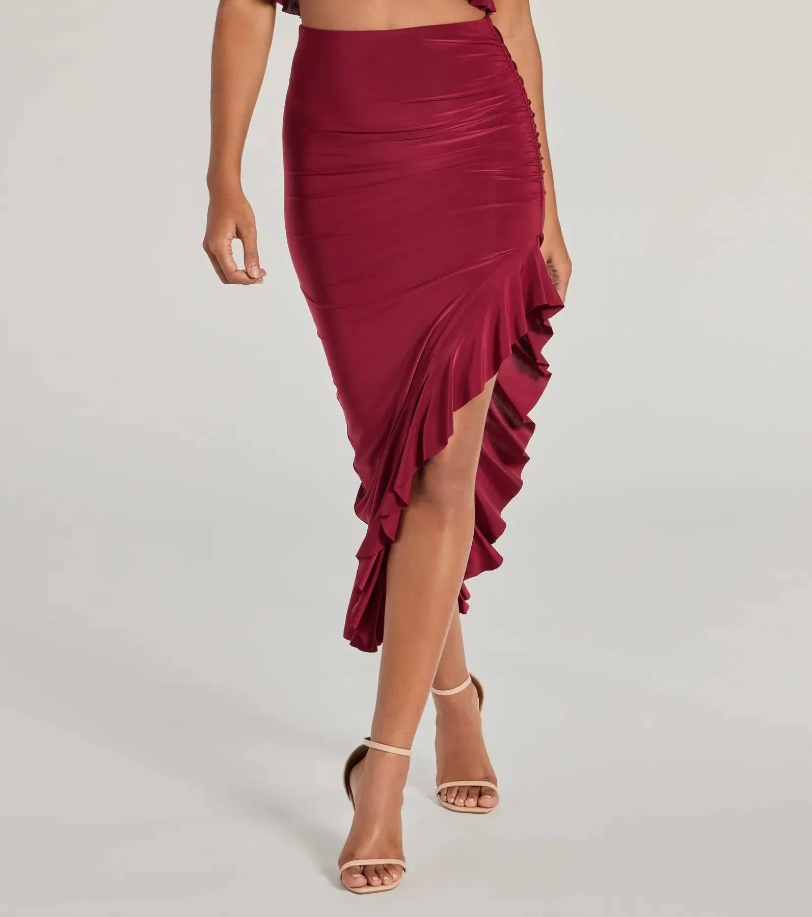 Flirty Moves Ruffled Slit Knit Midi Skirt sold by Windsor product image thumbnail 4