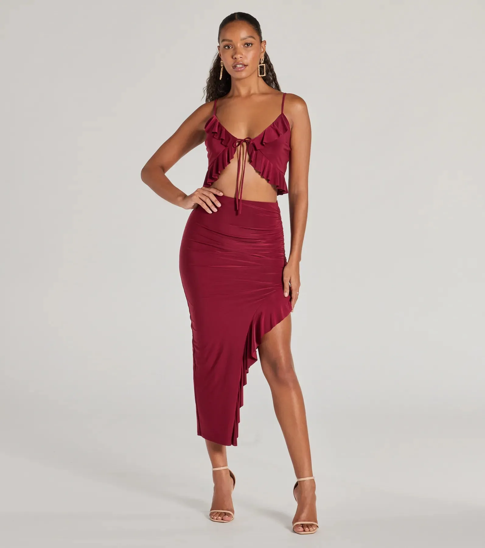 Flirty Moves Ruffled Slit Knit Midi Skirt sold by Windsor