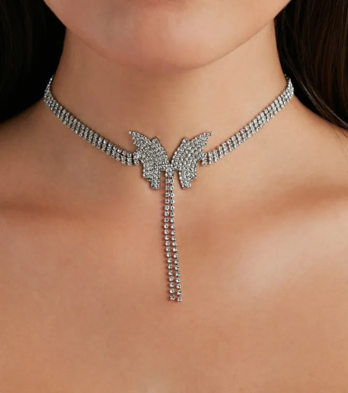 Trendy Radiance Rhinestone Butterfly Choker Necklace sold by Windsor