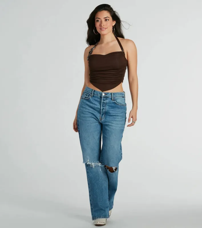 Country Feels Belted Halter Crop Top sold by Windsor