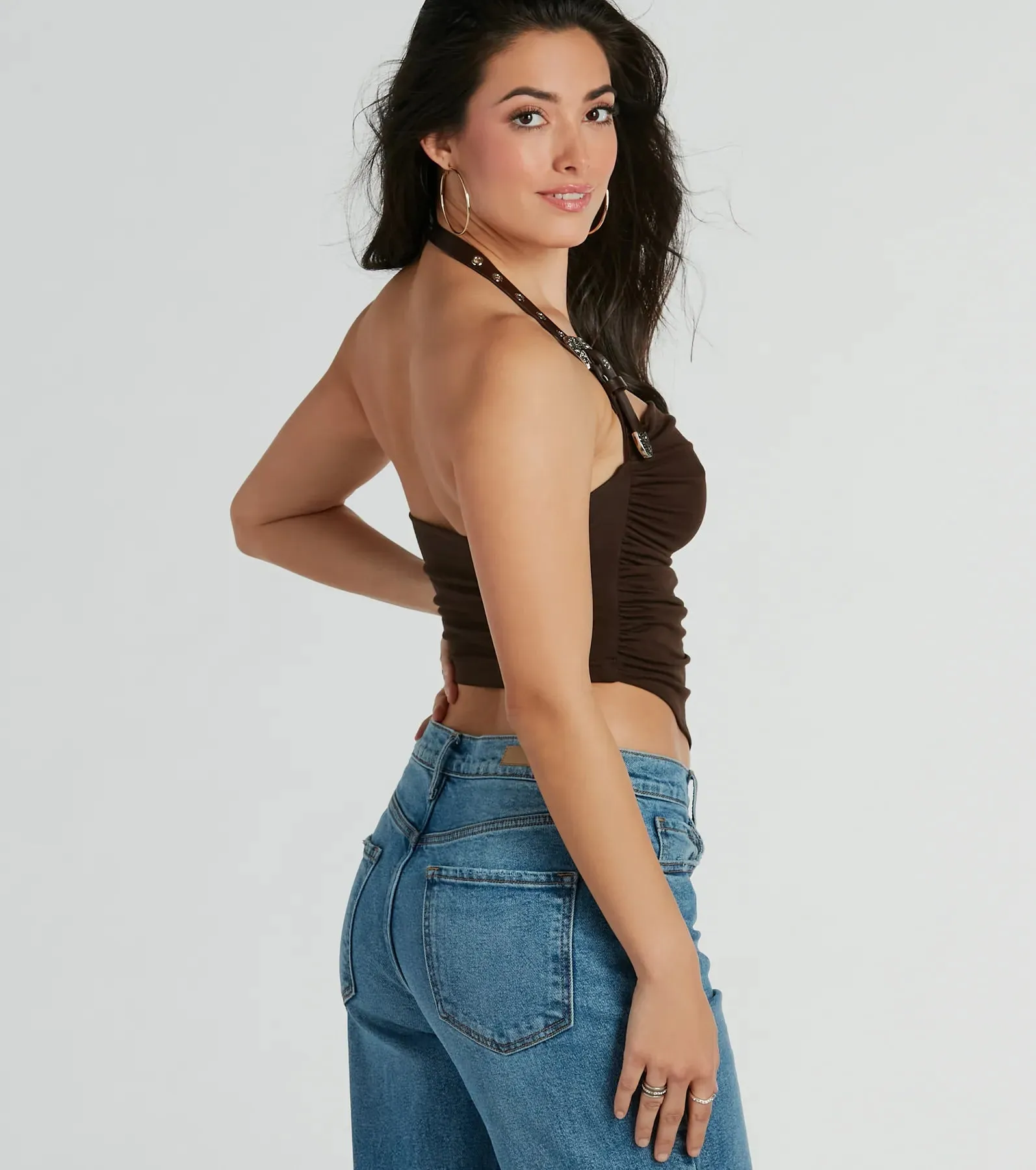 Country Feels Belted Halter Crop Top | Parallel
