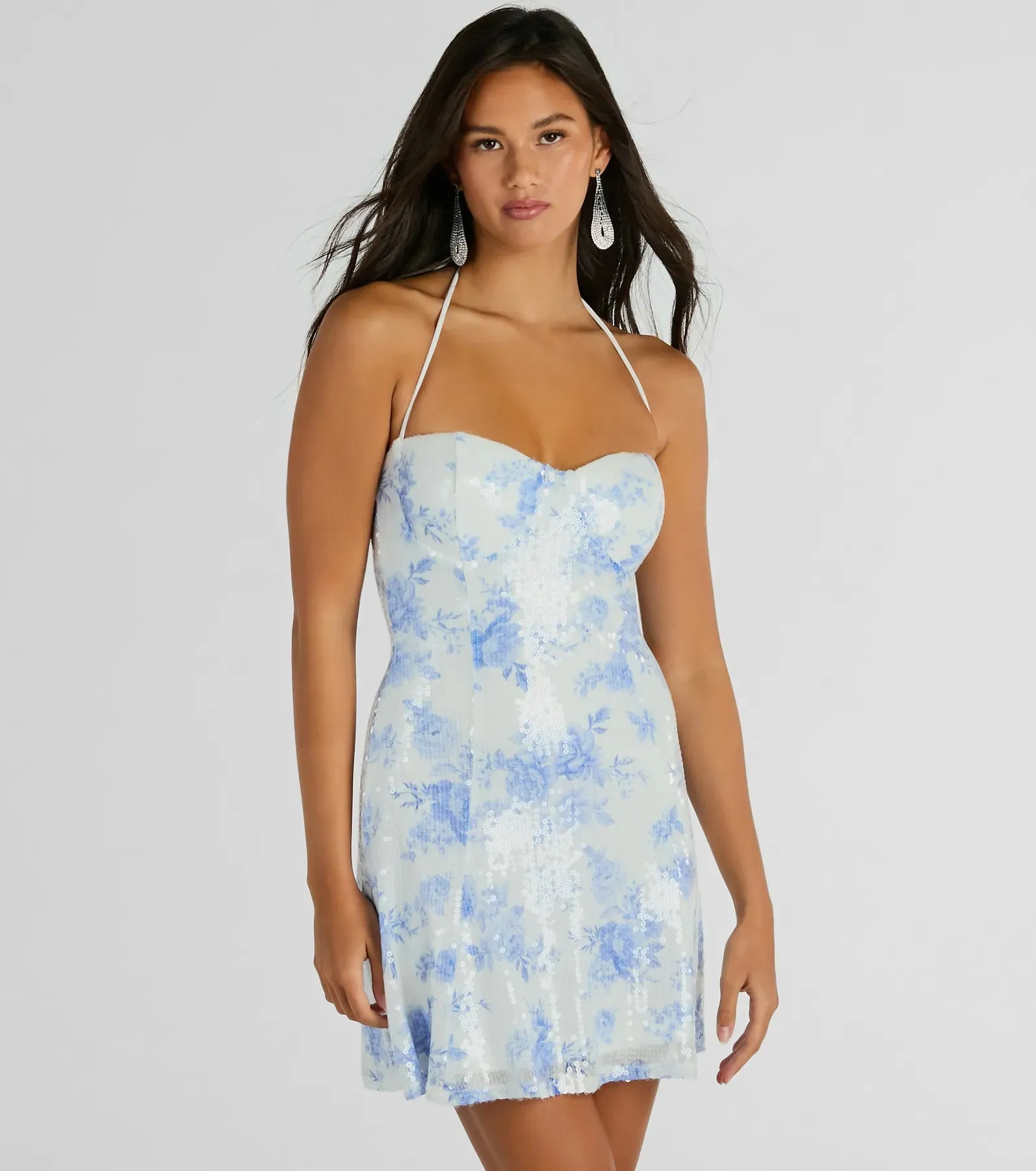 Sparkly Excellence Floral Sequin Mini A-Line Dress sold by Windsor