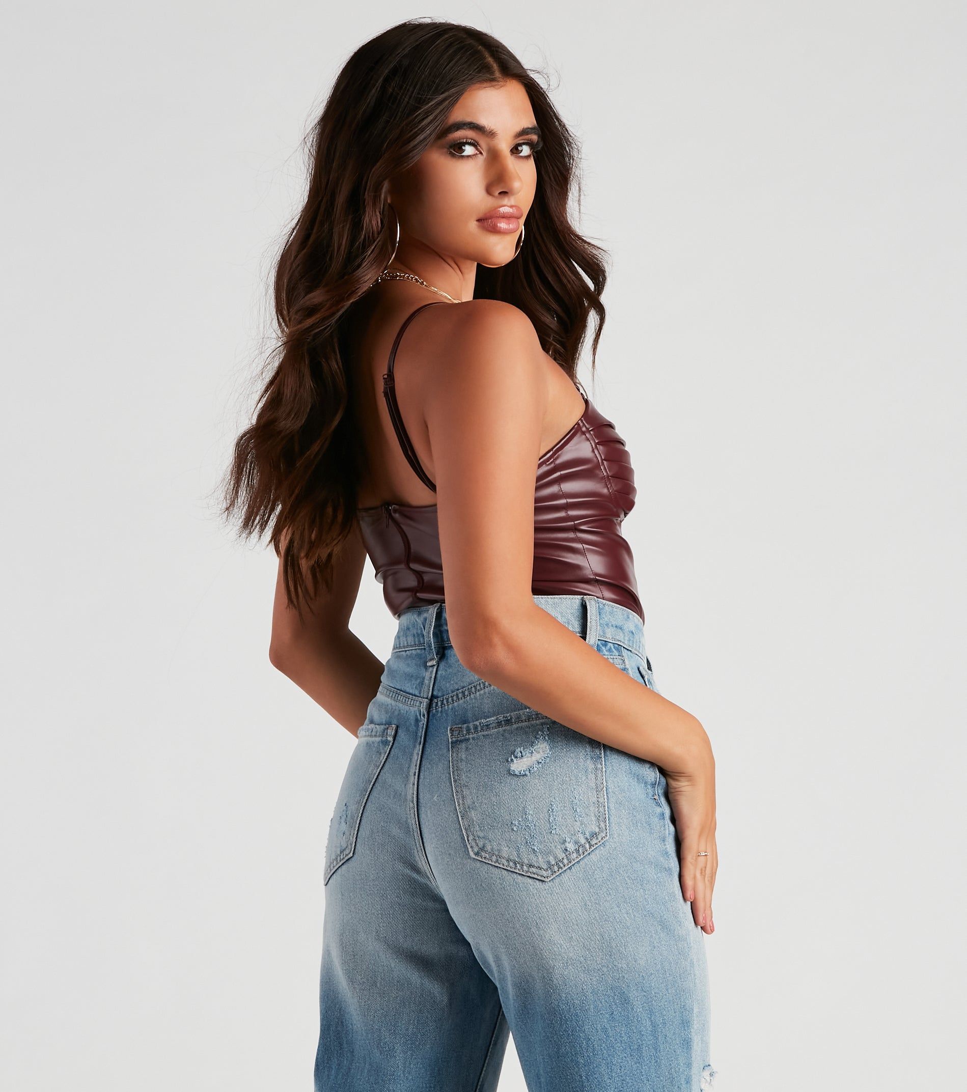 Press Pause Faux Leather Corset Bodysuit sold by Windsor product image thumbnail 2