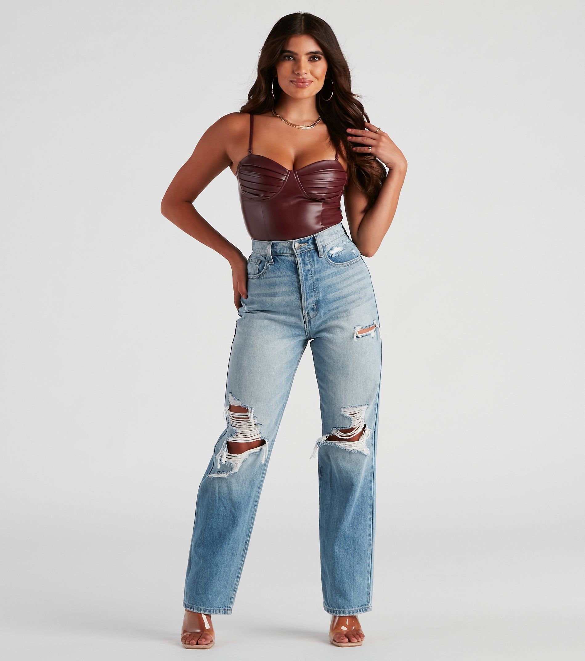 Press Pause Faux Leather Corset Bodysuit sold by Windsor product image thumbnail 3