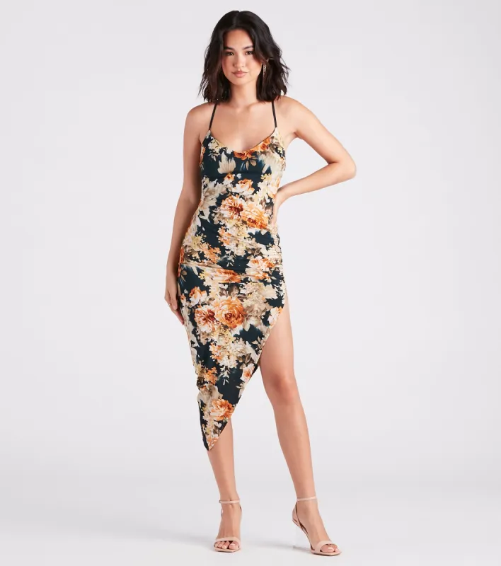 Beautiful Blooms Floral Asymmetric Midi Dress sold by Windsor
