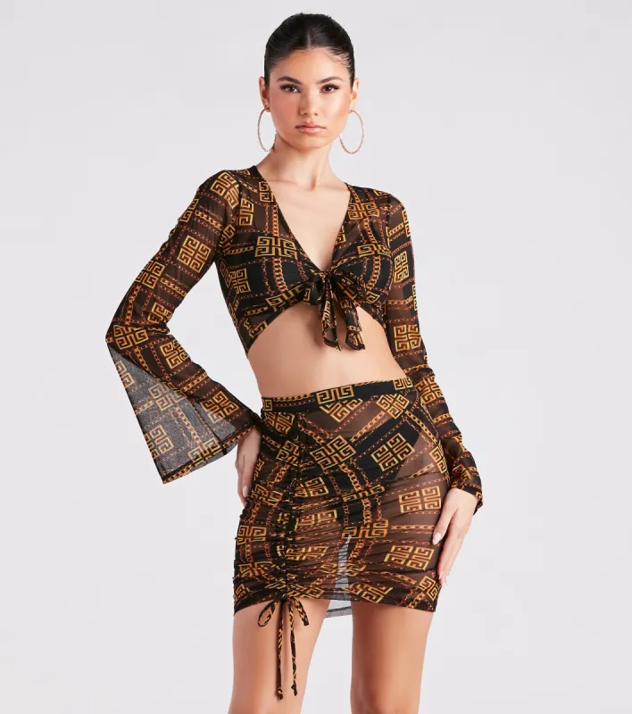 Greek Key On Fleek Mesh Tie-Front Top sold by Windsor