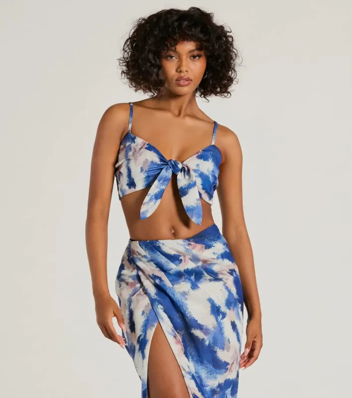 Chic Muse Watercolor Tie-Front Crop Top sold by Windsor