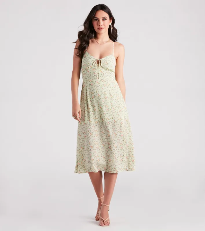 Strolling The Garden Floral Chiffon Midi Dress sold by Windsor