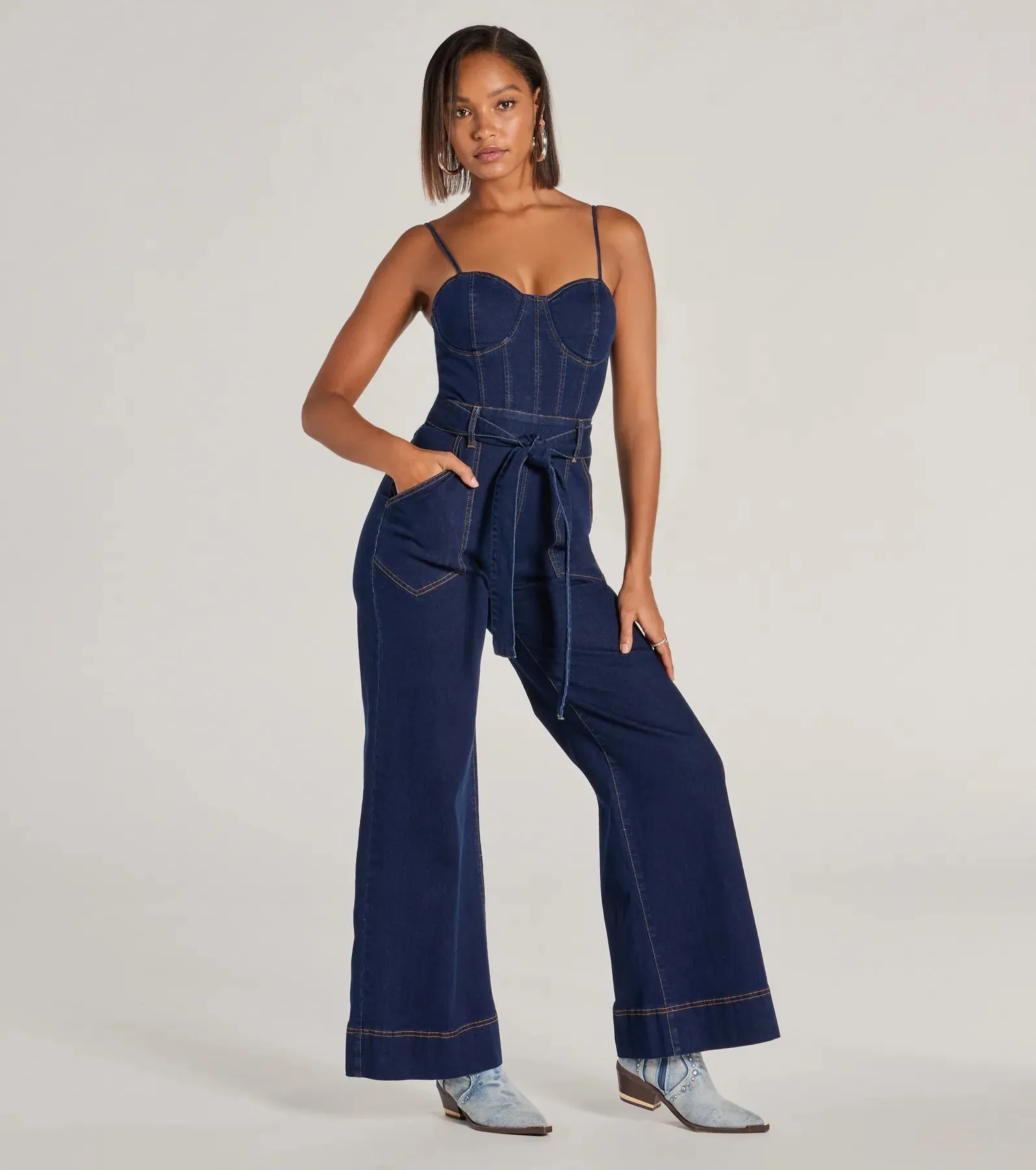 New Era Sweetheart Flare Denim Jumpsuit sold by Windsor