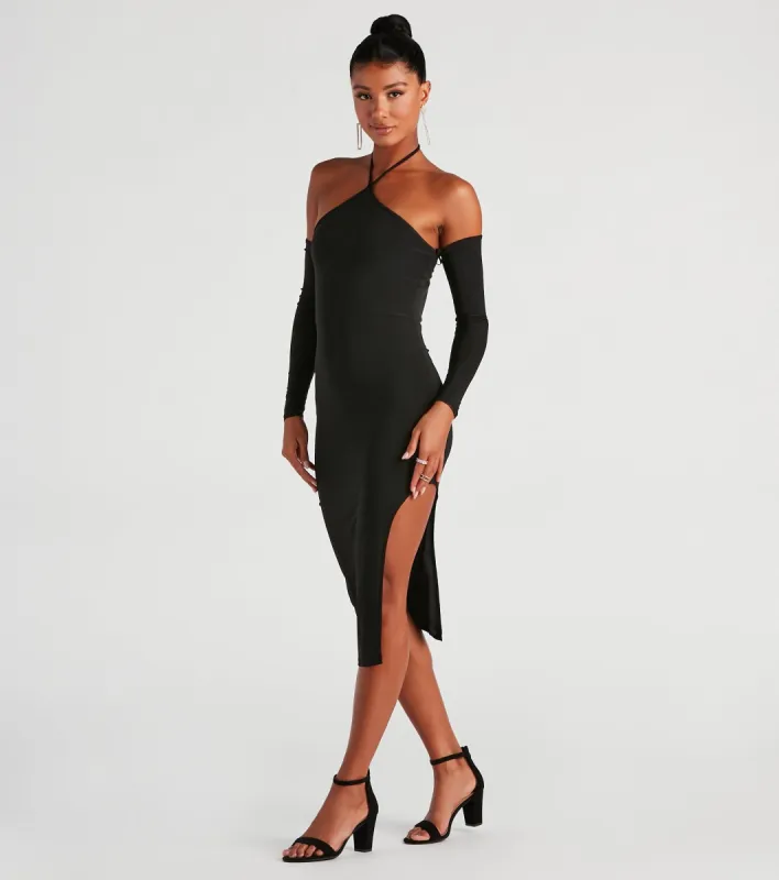Alluring Trendsetter Halter Midi Dress sold by Windsor