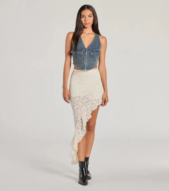 Boho Allure Ruffled Lace Midi Skirt sold by Windsor